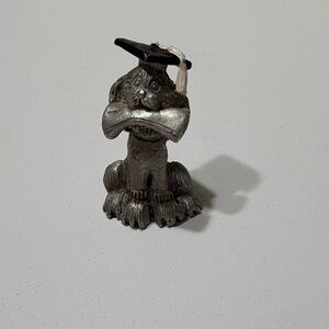Vintage Pewter Graduation Dog Figurine with Cap